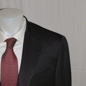 Michael Reslan x Caruso Dark Gray Striped Flat Front Two Button Suit 46R